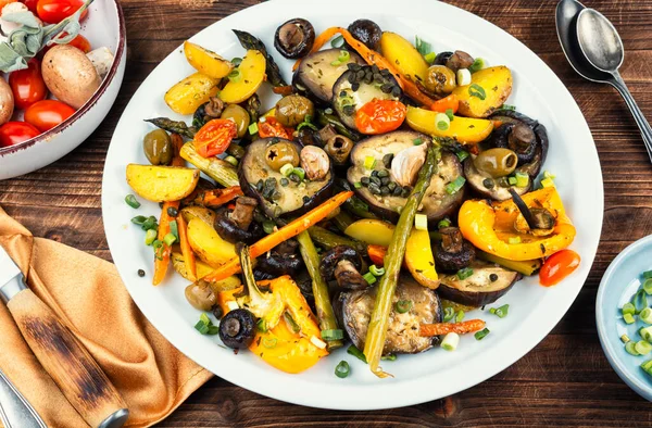 Roasted vegetables in the oven, baked or grilled vegetables.