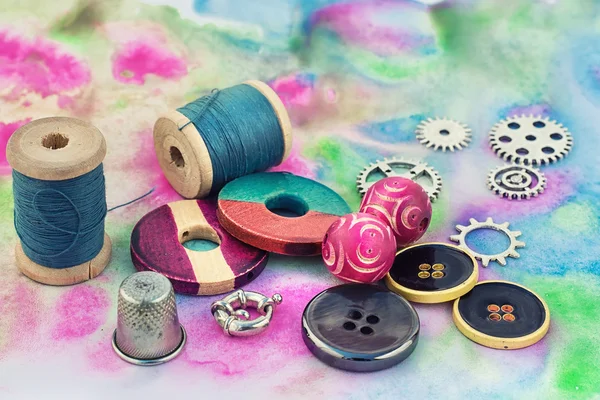 Floss and trinkets for needlework — Stock Photo, Image