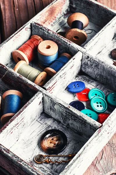 Box with sewing tools — Stock Photo, Image