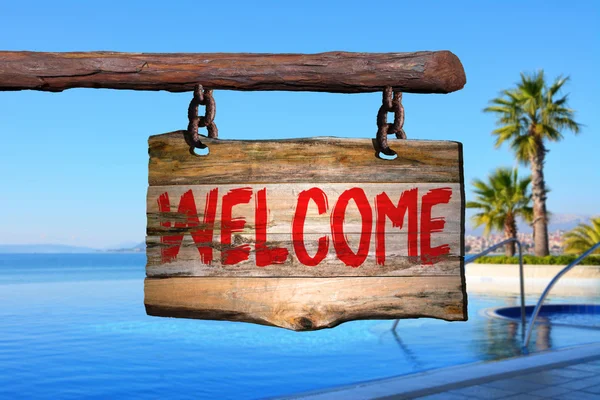 Welcome sign on old wood — Stock Photo, Image