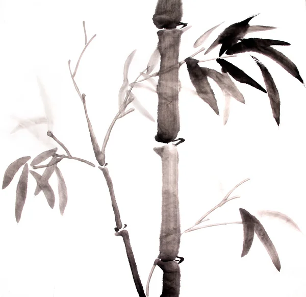 Pintura de tinta de bambu mão desenhada — Fotografia de Stock