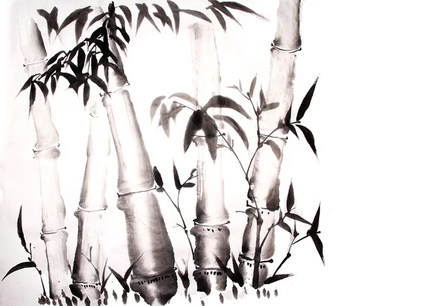 Малюнок бамбукового чорнила намальований рукою — стокове фото