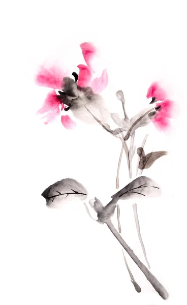 Abstrakte Tusche Blumen Zeichnung von Hand gezeichnet — Stockfoto