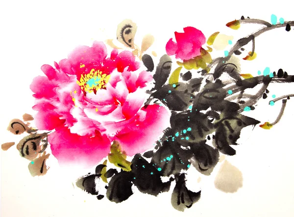 Chinese peony ink drawing — Stock Photo, Image