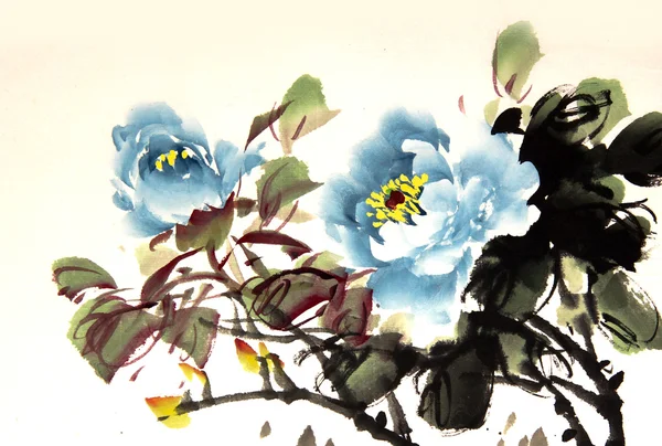 中国の牡丹インク描画 — ストック写真