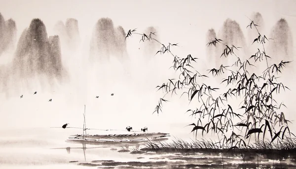 中国の風景のインク絵画 — ストック写真