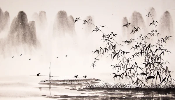 Peinture à l'encre de paysage chinoise — Photo