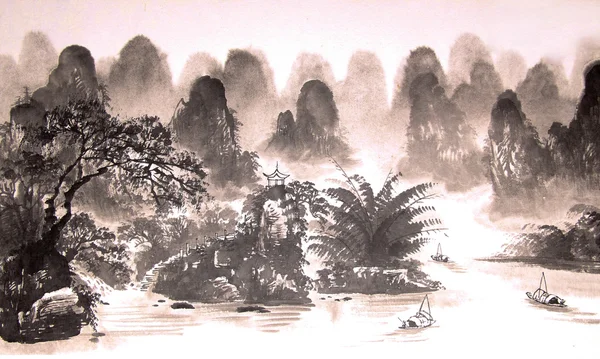 Картина китайского пейзажа — стоковое фото