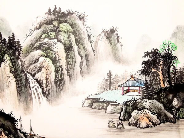 Číňané krajina akvarelu — Stock fotografie