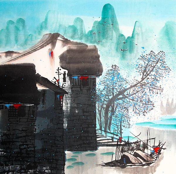 Dibujo chino ciudad agua —  Fotos de Stock