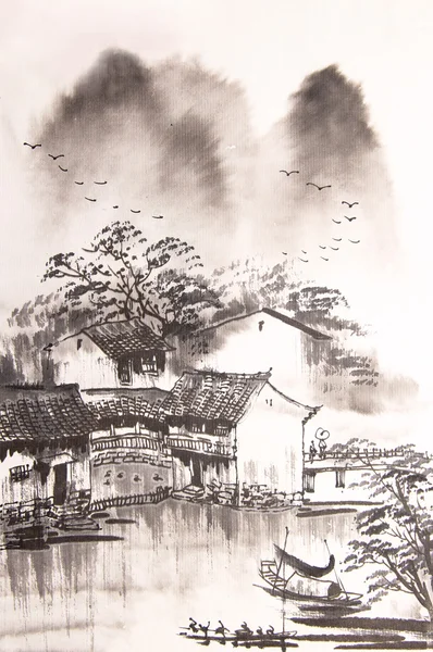 Chinese drawing water town — Stock Photo, Image