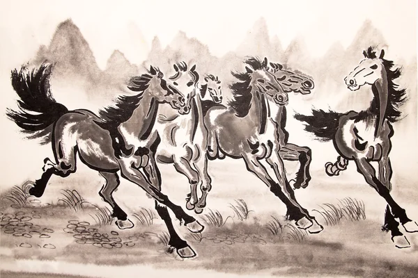 Desenho de cavalo de tinta chinês — Fotografia de Stock