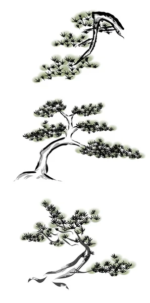 Ink painting pine tree — Stock Vector