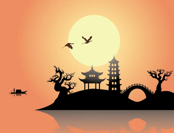 Закат в Китае — стоковый вектор