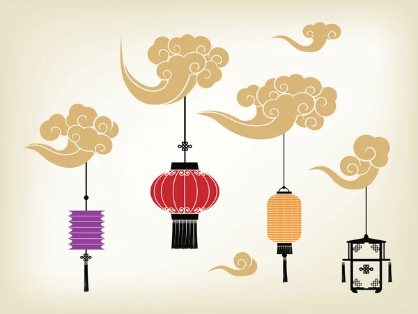 Китайский фонарь и облако — стоковый вектор