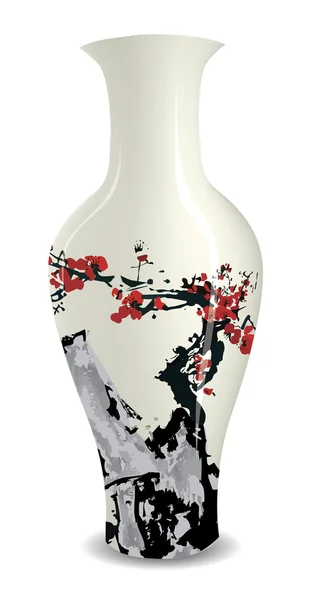 水墨风格中国传统画的花瓶 — 图库矢量图片