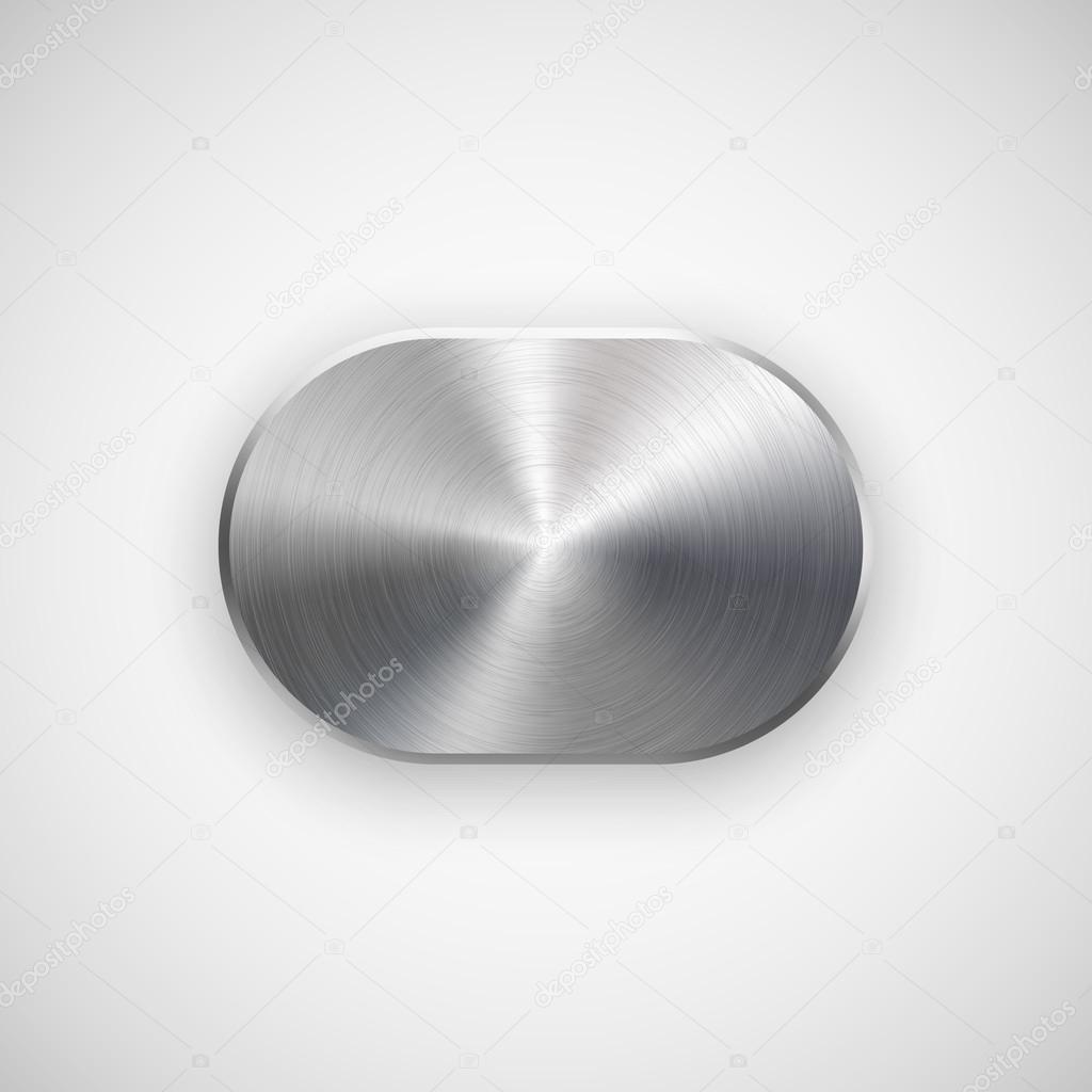Abstract technology geometric badge, blank button template with metal texture, chrome, silver, steel and realistic shadow for logo, design concepts, prints, web, interfaces, UI. Vector illustration.