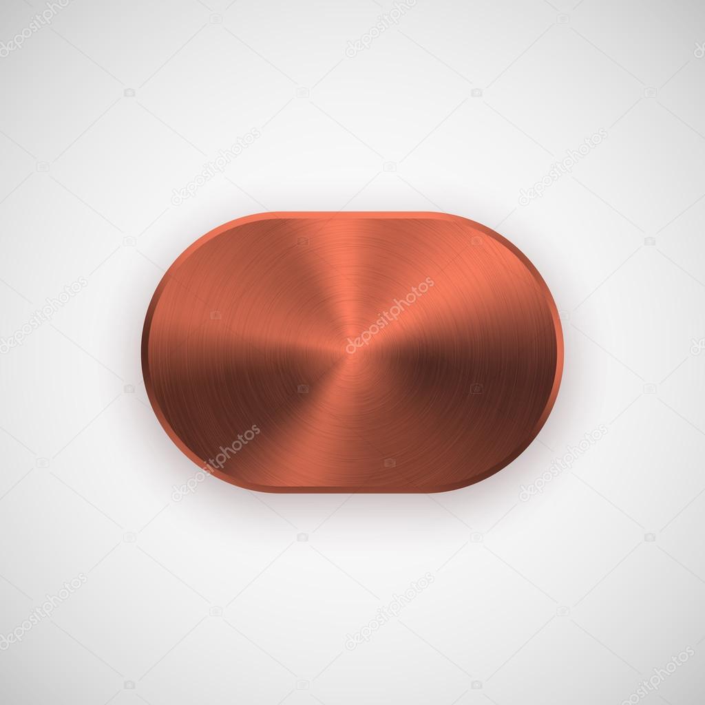 Bronze abstract technology geometric badge, blank button template with metal texture, chrome, silver, steel, copper and realistic shadow for logo, design concepts, prints, web. Vector illustration.