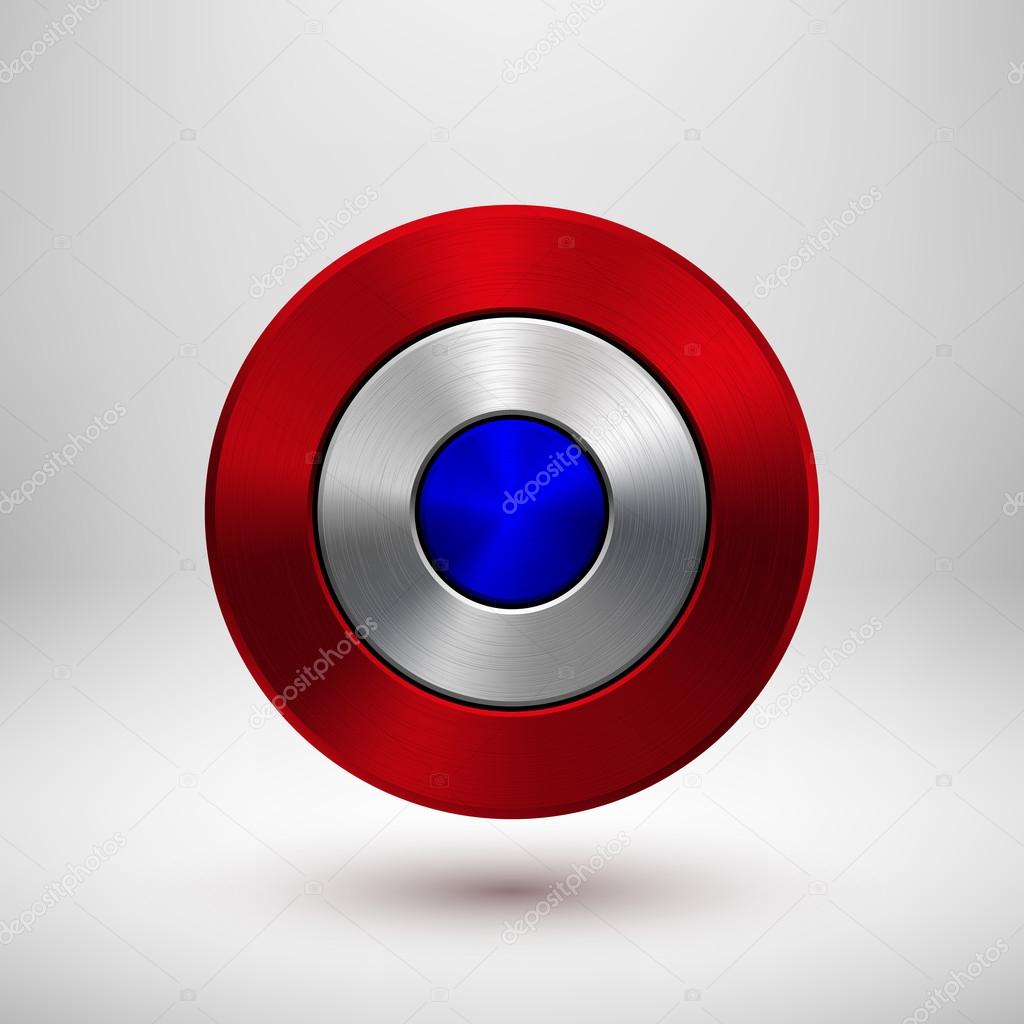 4th of July Independence Day badge, circle button template with metal texture, chrome, silver, steel and realistic shadow for logo, design concepts, interfaces, apps. Vector illustration.