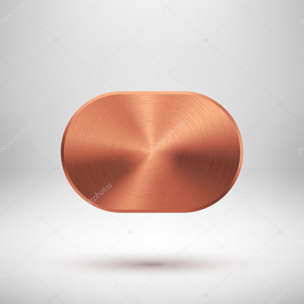 Bronze abstract technology geometric badge, blank button template with metal texture, chrome, silver, steel, copper and realistic shadow for logo, design concepts, prints, web. Vector illustration.