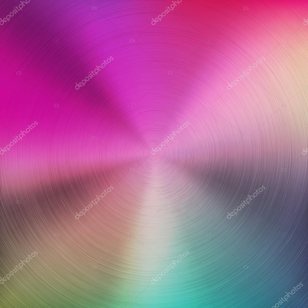 Abstract colorful gradient background with realistic circular brushed metal texture (chrome, stainless steel, silver) for web, interfaces, UI, applications, apps and presentations. Vector illustration