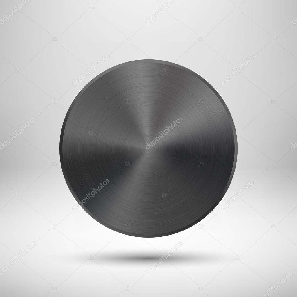 Black Abstract Circle Button with Metal Texture Stock Vector by