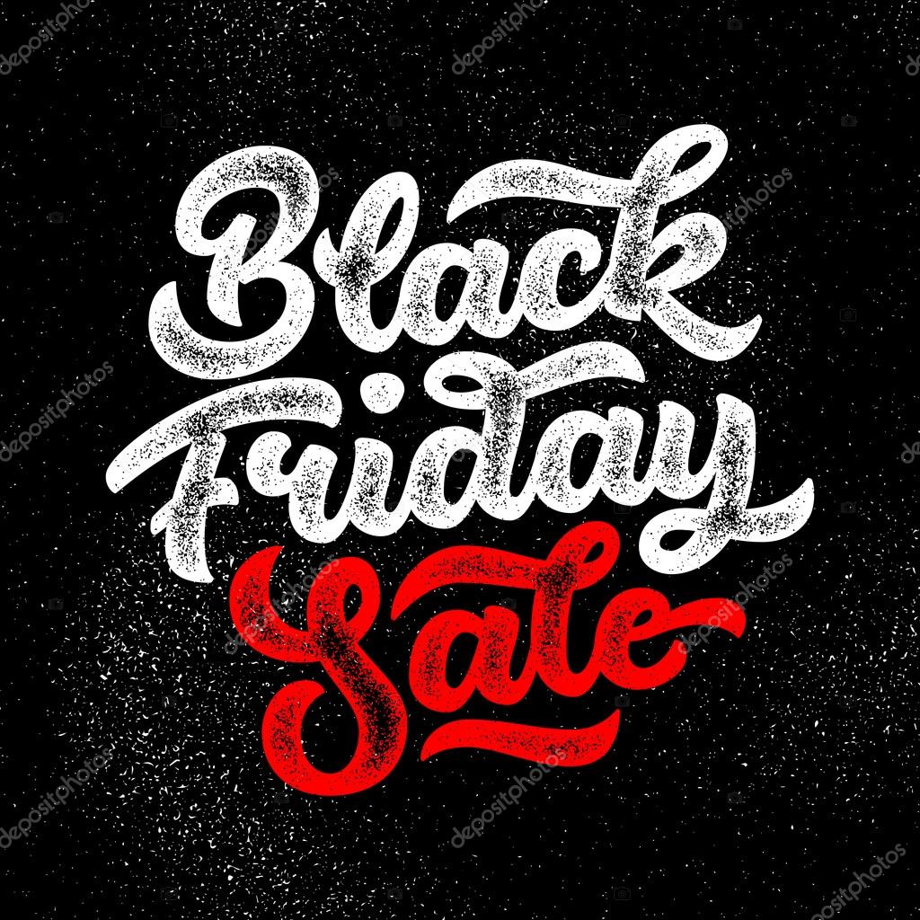 Black Friday Sale handmade lettering, calligraphy with film grain, noise, dotwork, grunge texture and dark background for logo, banners, labels, badges, prints, posters, web. Vector illustration.