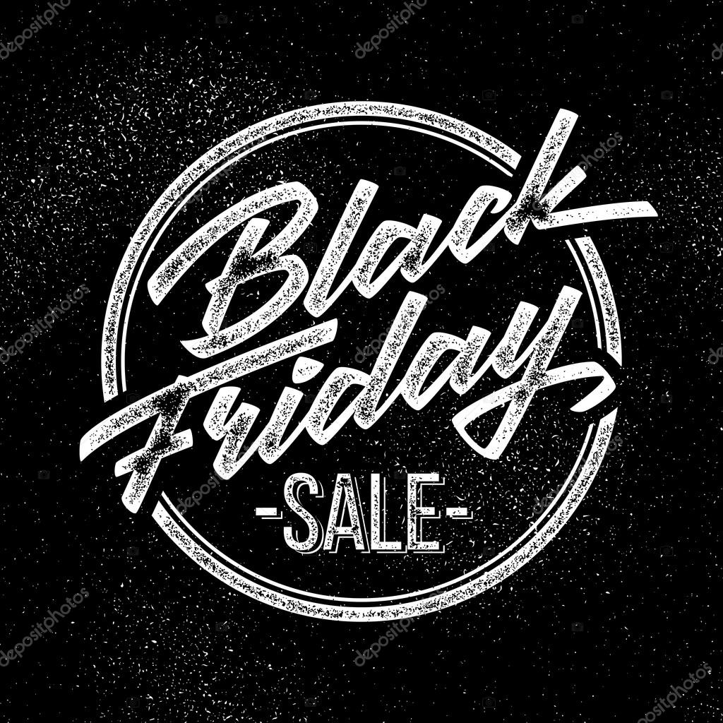 Black Friday Sale handmade lettering, calligraphy with film grain, noise, dotwork, grunge texture and dark background for logo, banners, labels, badges, prints, posters, web. Vector illustration.