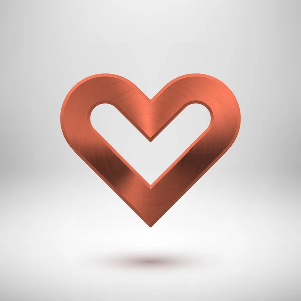 Signo de corazón abstracto de bronce con textura metálica — Vector de stock