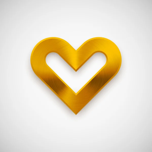 Signo de corazón abstracto dorado con textura metálica — Vector de stock