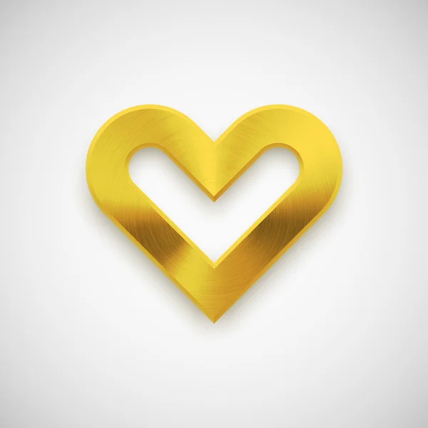 Signo de corazón abstracto dorado con textura metálica — Vector de stock