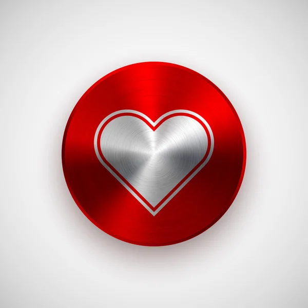 Signo rojo abstracto del corazón en textura metálica — Vector de stock