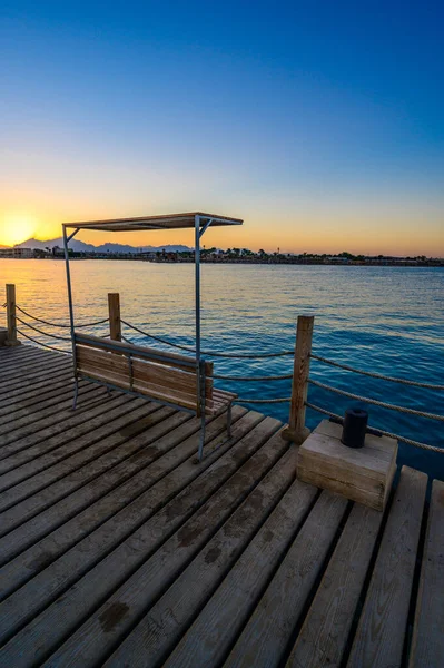 Muelle Madera Mar Rojo Hurghada Atardecer Vista Del Paseo Marítimo — Foto de Stock