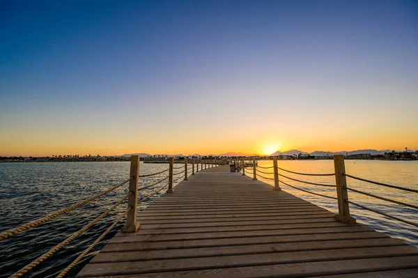 Molo Legno Sul Mar Rosso Hurghada Tramonto Veduta Del Lungomare — Foto Stock