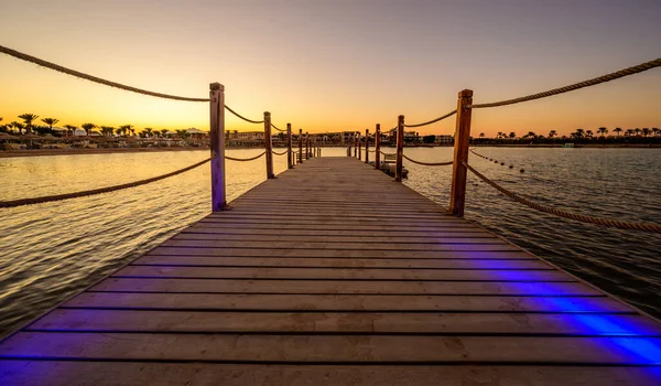 Masse Bois Sur Mer Rouge Hurghada Coucher Soleil Vue Promenade — Photo