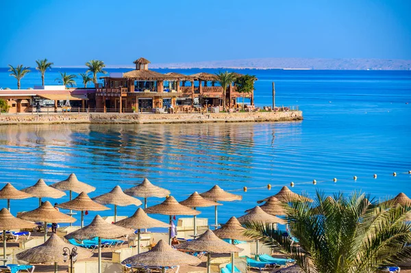 Відпочинок Пляжі Раю Вітальня Парасолі Місце Призначення Подорожей Хургада Єгипет — стокове фото