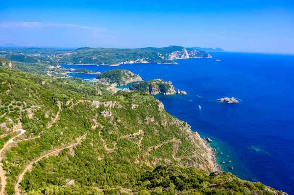 Vista Dal Castello Angelokastro Alla Costa Paleokastritsa Paesaggio Costiero Paradisiaco — Foto Stock