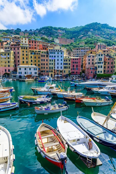 Camogli Stad Ligurien Italien Natursköna Medelhavets Riviera Kust Historiska Gamla — Stockfoto