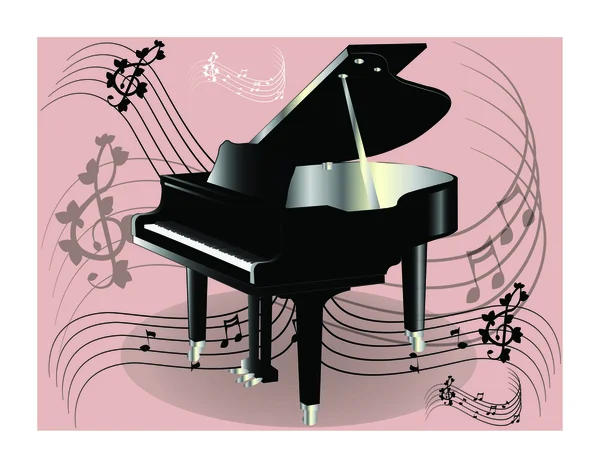 Black piano on pink background — Stock Vector