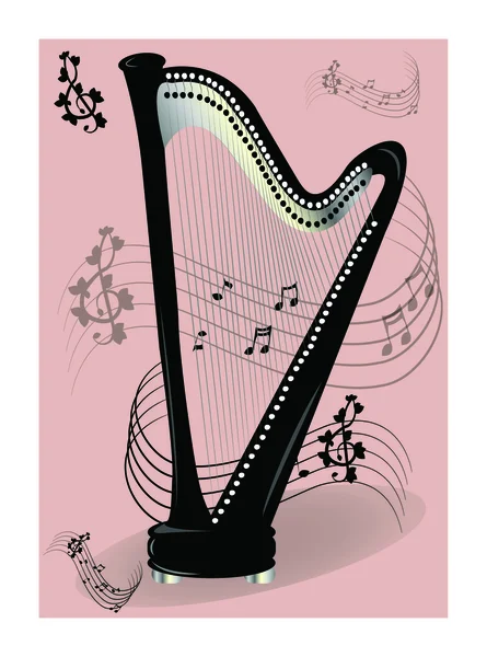 Svart harpa på rosa bakgrund — Stock vektor