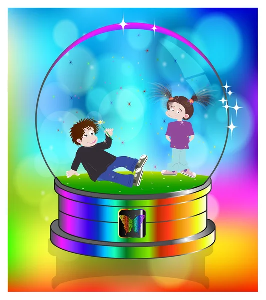 Crystal ball - boy and girl — Stock Vector