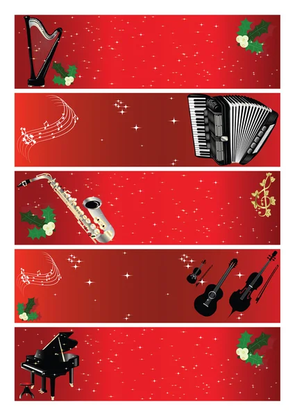 Rote Weihnachtsmusik-Banner — Stockvektor