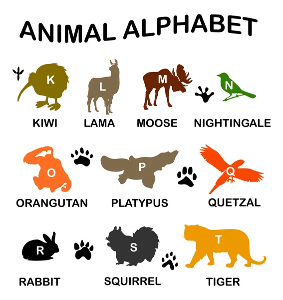 Hayvan silhouettes - alfabe — Stok Vektör