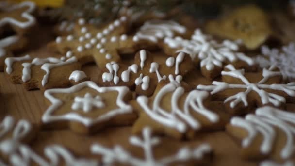 Biscoitos Natal Lindamente Decorados Close — Vídeo de Stock
