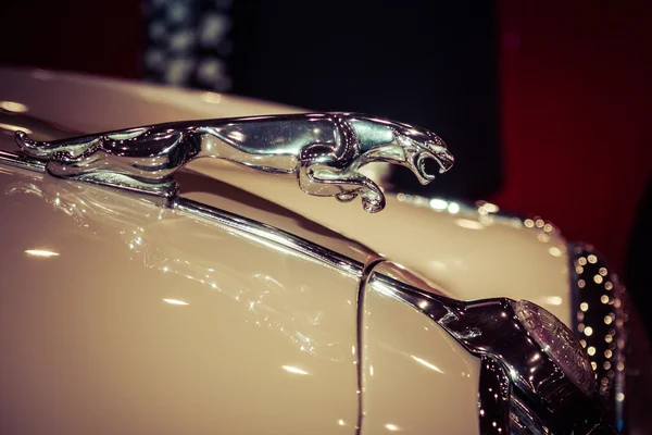 Hood ornament (Jaguar in the jump) of the Jaguar XK150 — 图库照片