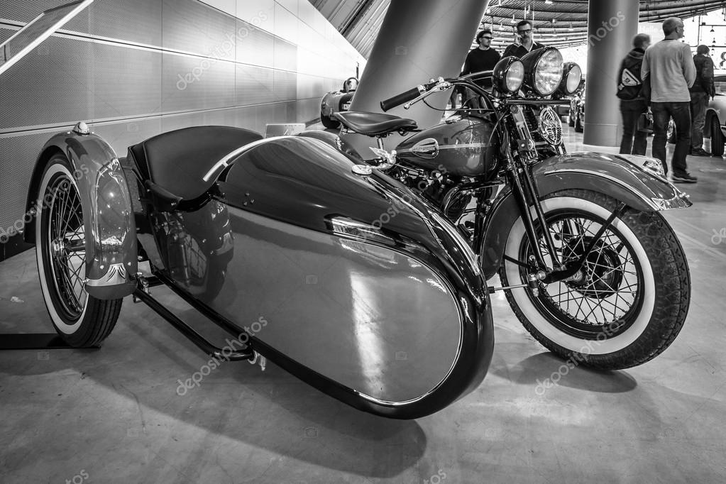 Motorcycle Harley Davidson WLA 45 Gespann 1944 with sidecar Simard Rocketman 1934 Stock Editorial Photo S Kohl 107836596