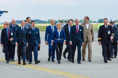 Arrival of the Federal Minister of Defence of Germany, Ursula von der Leyen at the exhibition ILA Berlin Air Show 2016 clipart