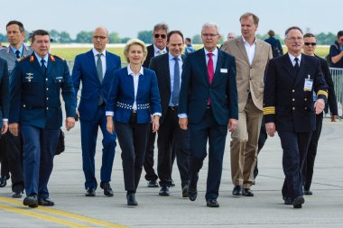 Arrival of the Federal Minister of Defence of Germany, Ursula von der Leyen at the exhibition ILA Berlin Air Show 2016 clipart