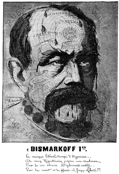 Karikatyr 1870. Otto von Bismarck. Publiceringen av boken "Ett sekel i text och bilder", Berlin, Tyskland, 1899 — Stockfoto