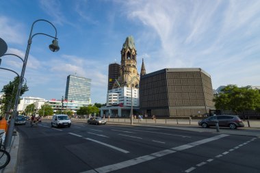 The Protestant Kaiser Wilhelm Memorial Church on the Kurfurstendamm in the centre of the Breitscheidplatz clipart
